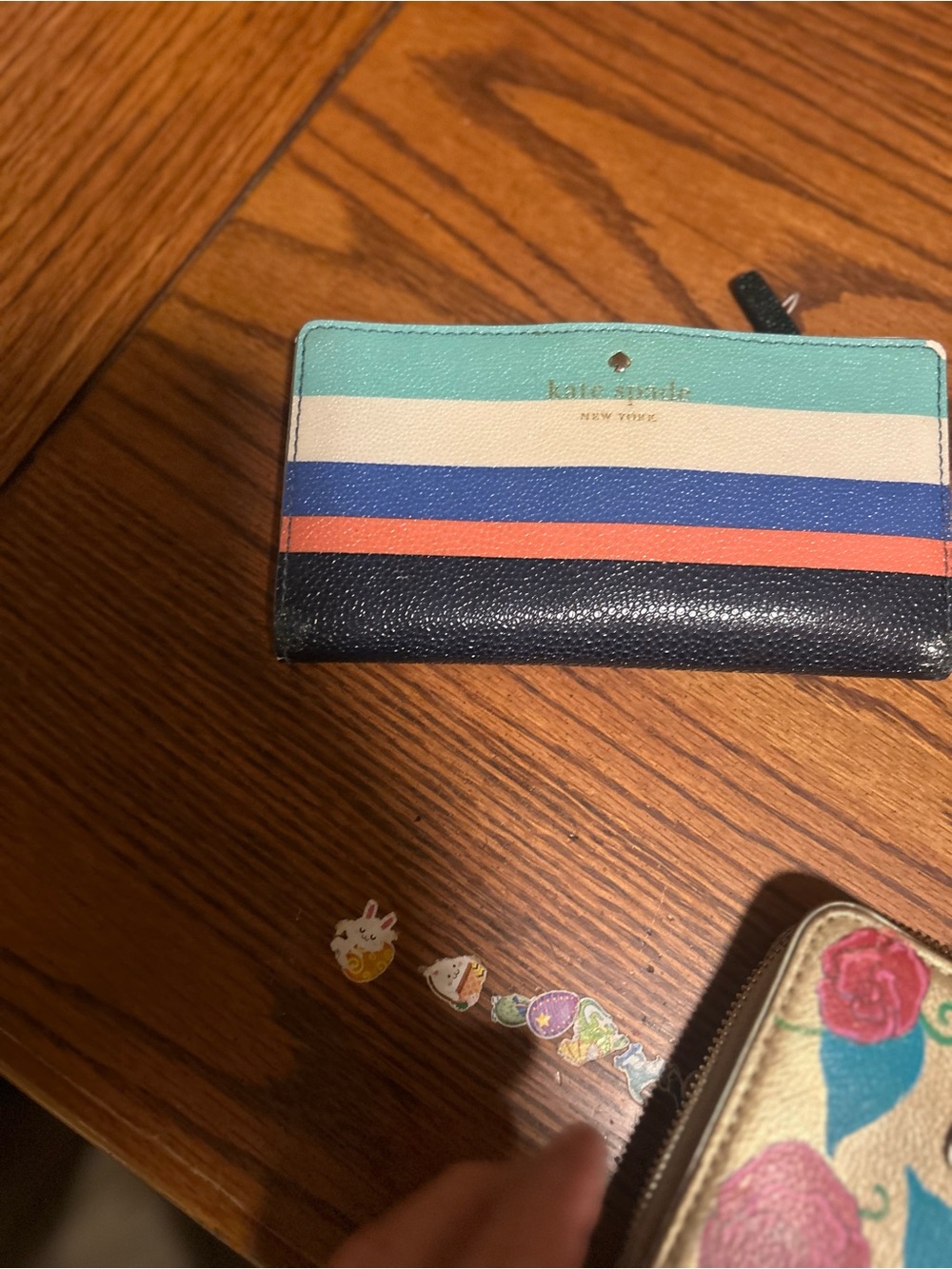 kate spade Striped Leather Zip Card Holder - Mint/White/Blue/Coral/Navy